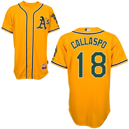 Alberto Callaspo #18 mlb Jersey-Oakland Athletics Women's Authentic Yellow Cool Base Baseball Jersey